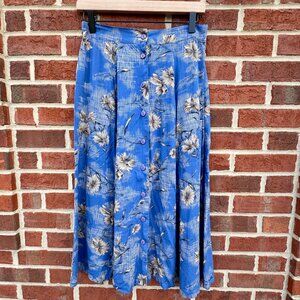VTG 90s Sag Harbor Midi Skirt Petite Med Floral Button Front Boho Cottagecore